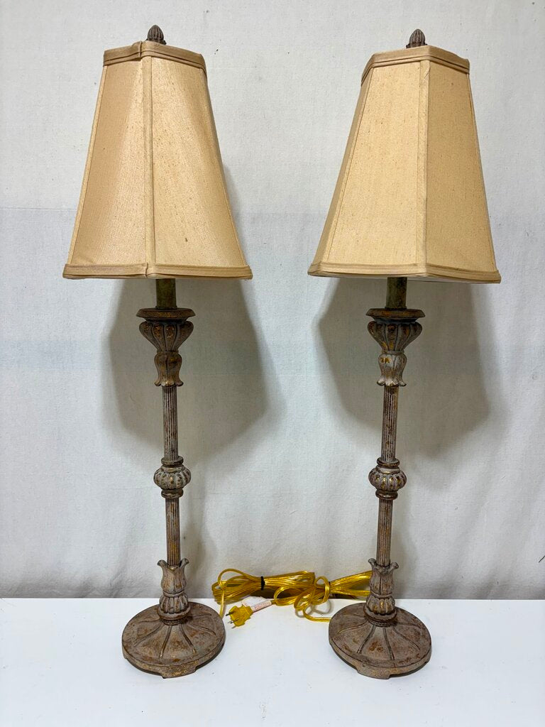 Antiqued Brass Torchiere Style Table Lamp (PAIR)