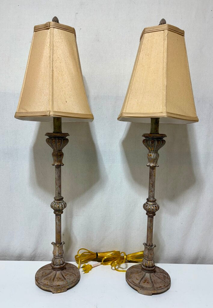 Antiqued Brass Torchiere Style Table Lamp (PAIR)