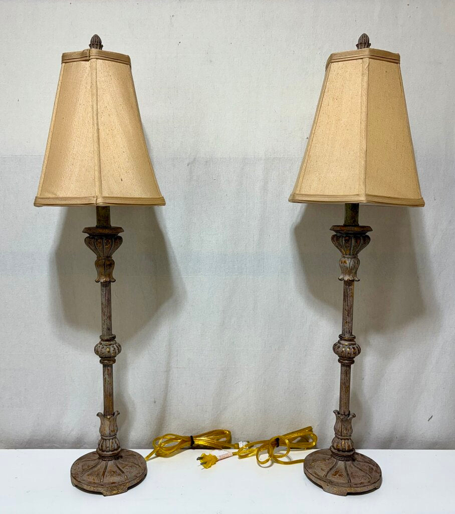 Antiqued Brass Torchiere Style Table Lamp (PAIR)