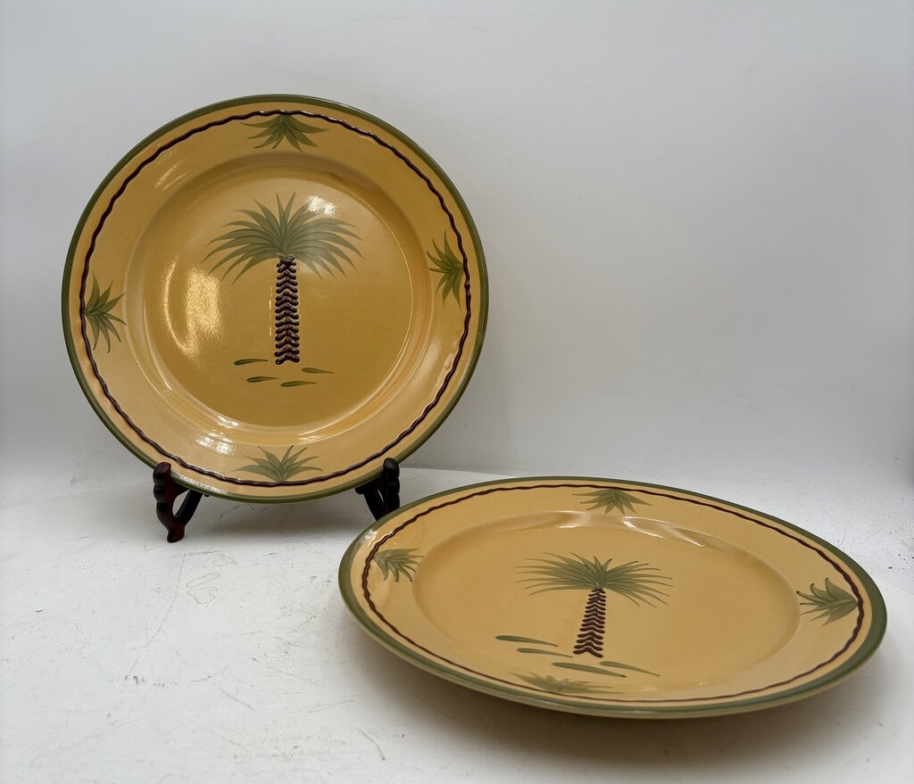 Vintage Gibson USA Pottery Z Gallerie Yellow Palm Tree Hemingway Collection (RARE) (2 Pcs)