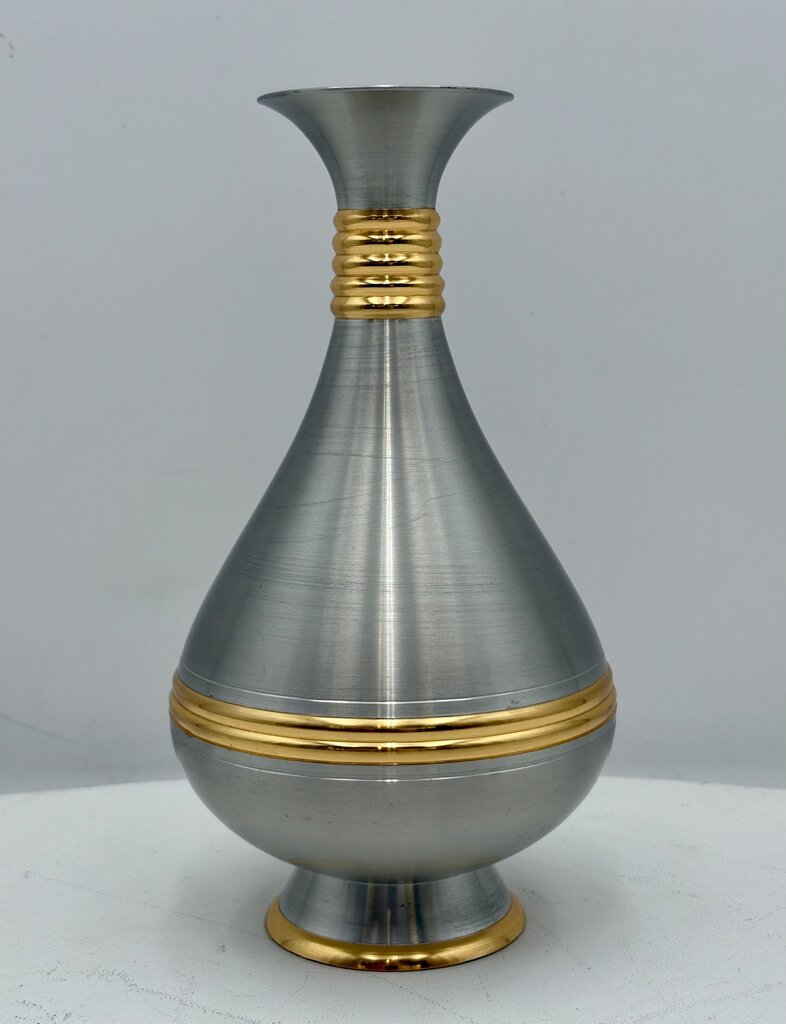 Renaissance Pewter Malaysia Gold Accent Bud Vase 7.6"