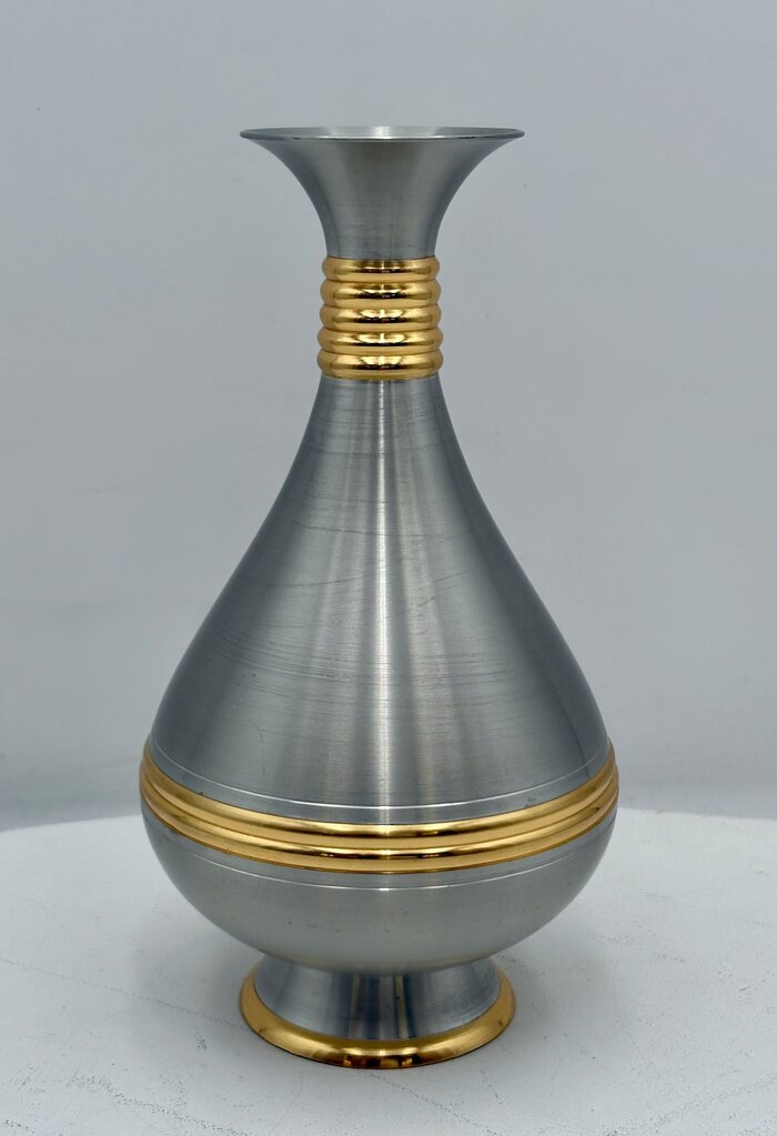 Renaissance Pewter Malaysia Gold Accent Bud Vase 7.6"