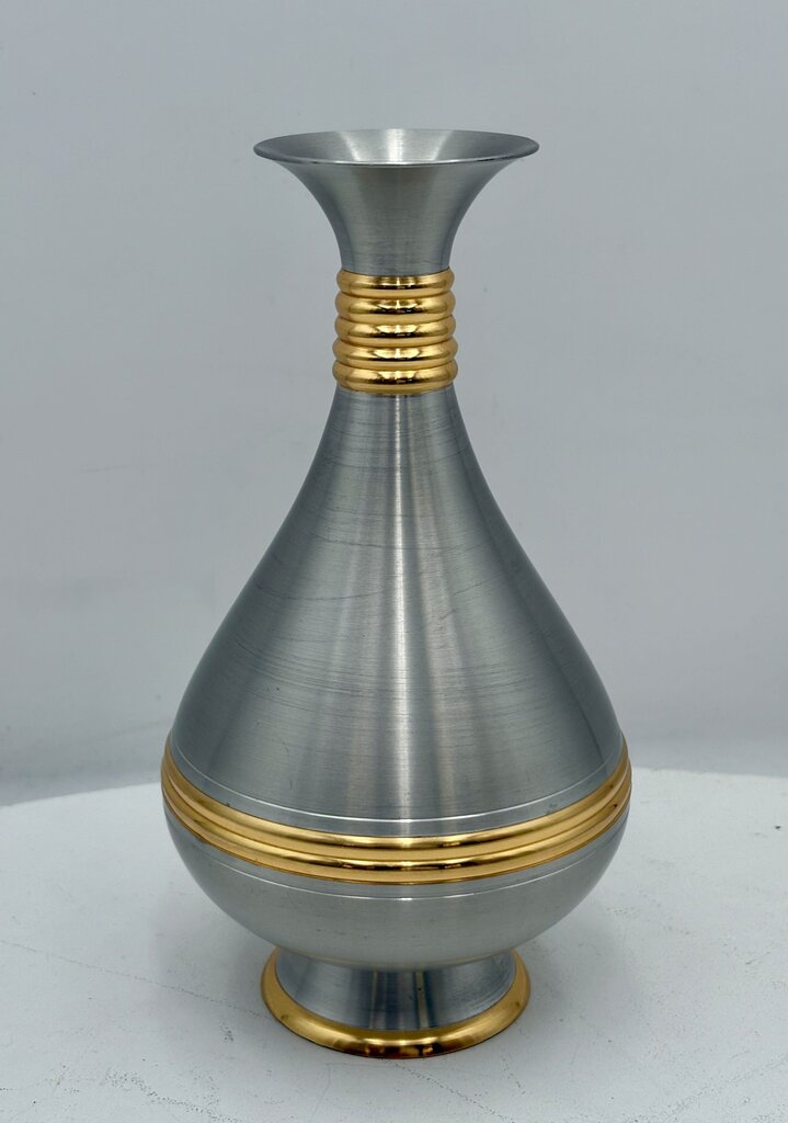 Renaissance Pewter Malaysia Gold Accent Bud Vase 7.6"