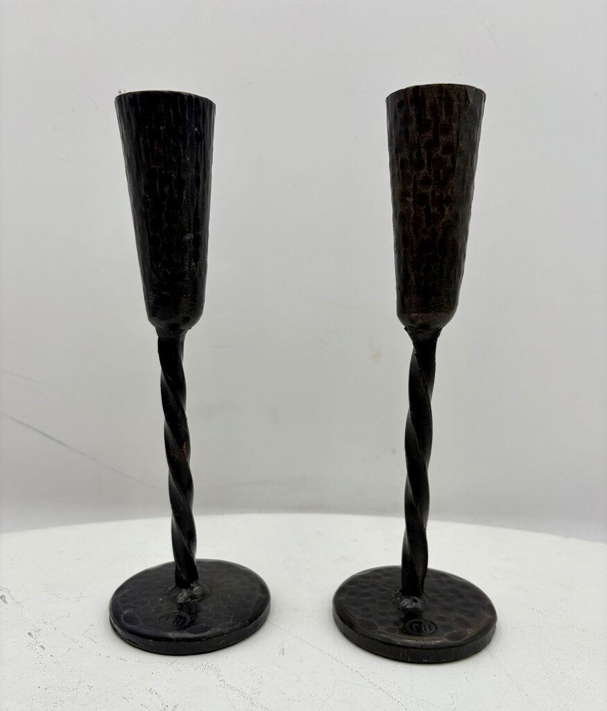 Forged Wrought Iron Black Candlestick Holder (PAIR)