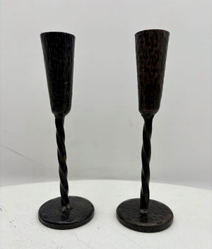 Forged Wrought Iron Black Candlestick Holder (PAIR)