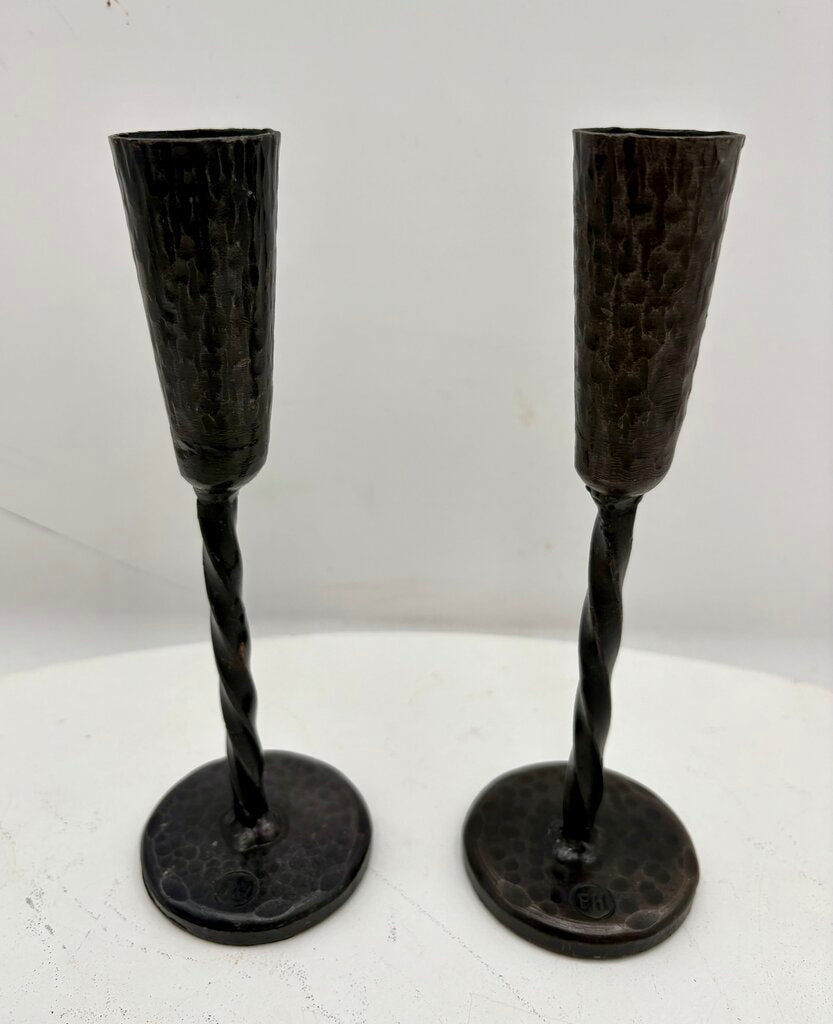 Forged Wrought Iron Black Candlestick Holder (PAIR)