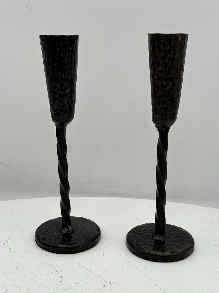 Forged Wrought Iron Black Candlestick Holder (PAIR)