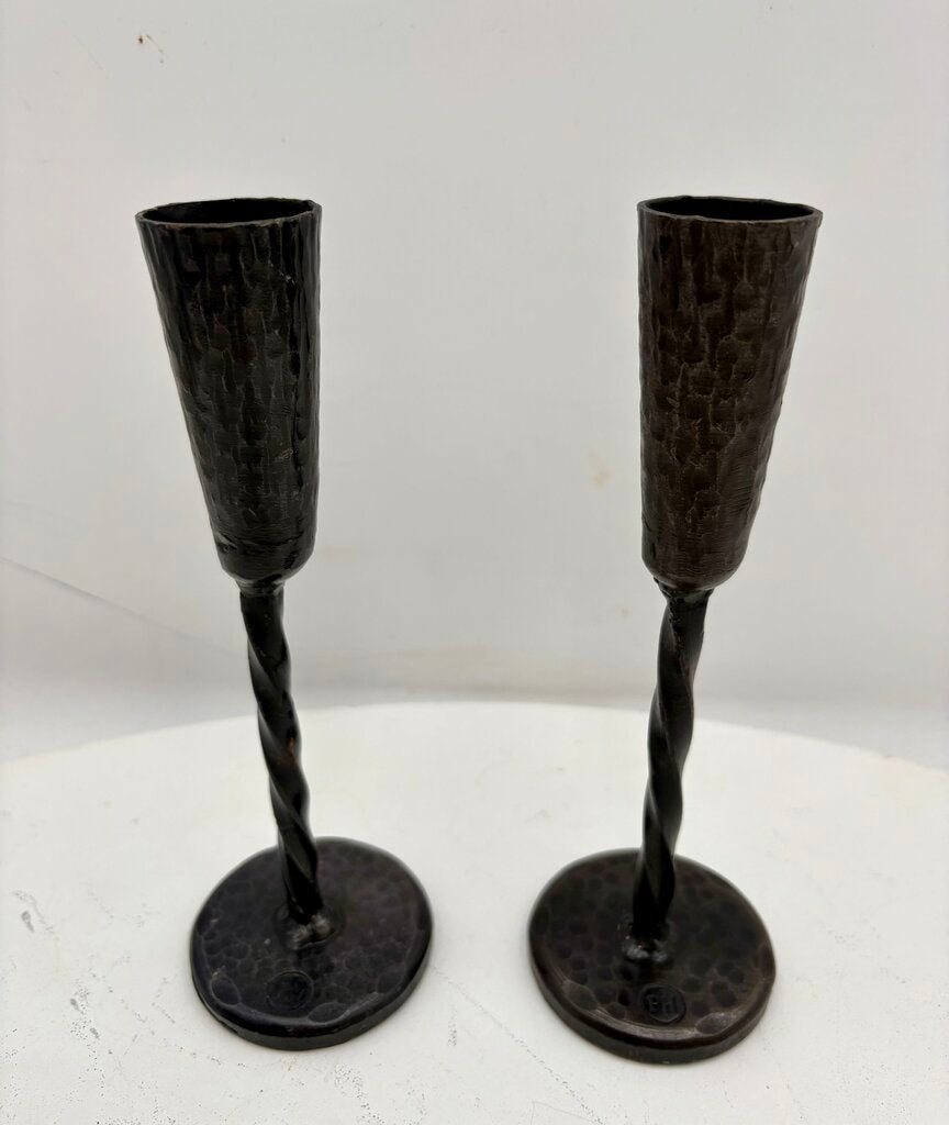Forged Wrought Iron Black Candlestick Holder (PAIR)