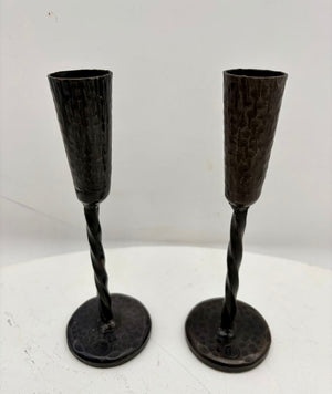Forged Wrought Iron Black Candlestick Holder (PAIR)