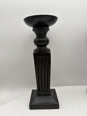 Black Carved Wooden Obelisque Style Candle Holder (PAIR)