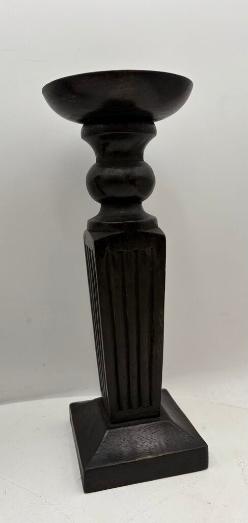 Black Carved Wooden Obelisque Style Candle Holder (PAIR)