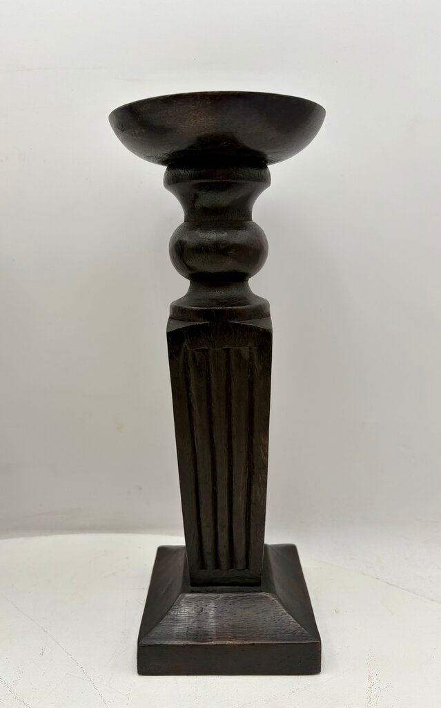 Black Carved Wooden Obelisque Style Candle Holder (PAIR)
