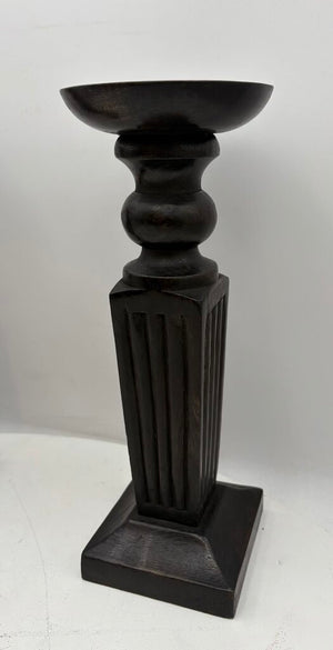 Black Carved Wooden Obelisque Style Candle Holder (PAIR)