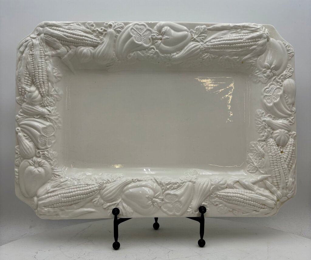 William Sonoma Italian White Porcelain Holiday Harvest Serving Platter 21"