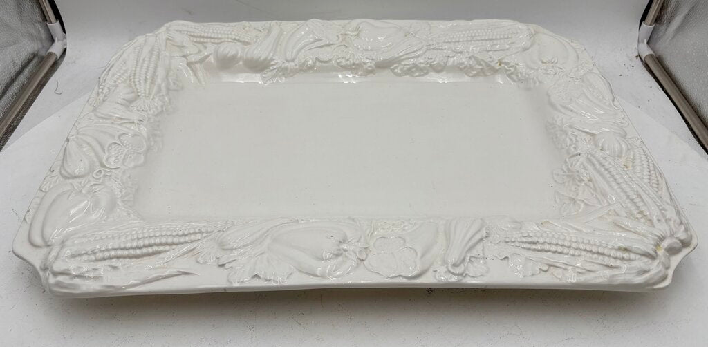 William Sonoma Italian White Porcelain Holiday Harvest Serving Platter 21"