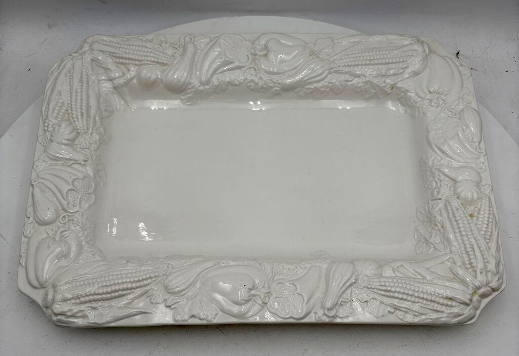 William Sonoma Italian White Porcelain Holiday Harvest Serving Platter 21"