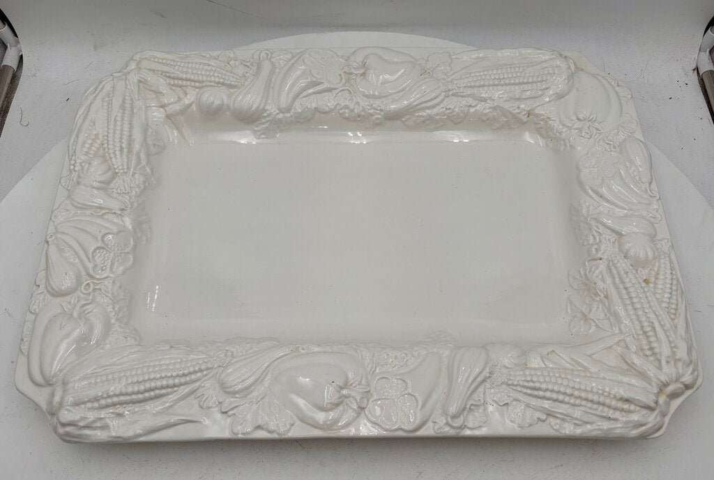 William Sonoma Italian White Porcelain Holiday Harvest Serving Platter 21"
