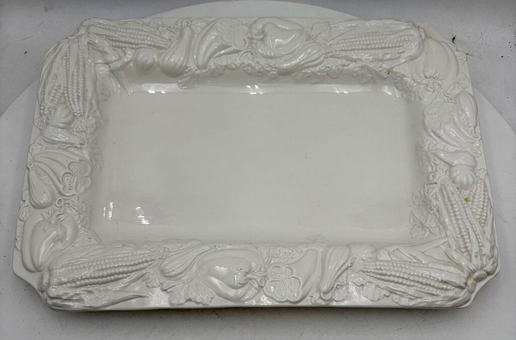 William Sonoma Italian White Porcelain Holiday Harvest Serving Platter 21"