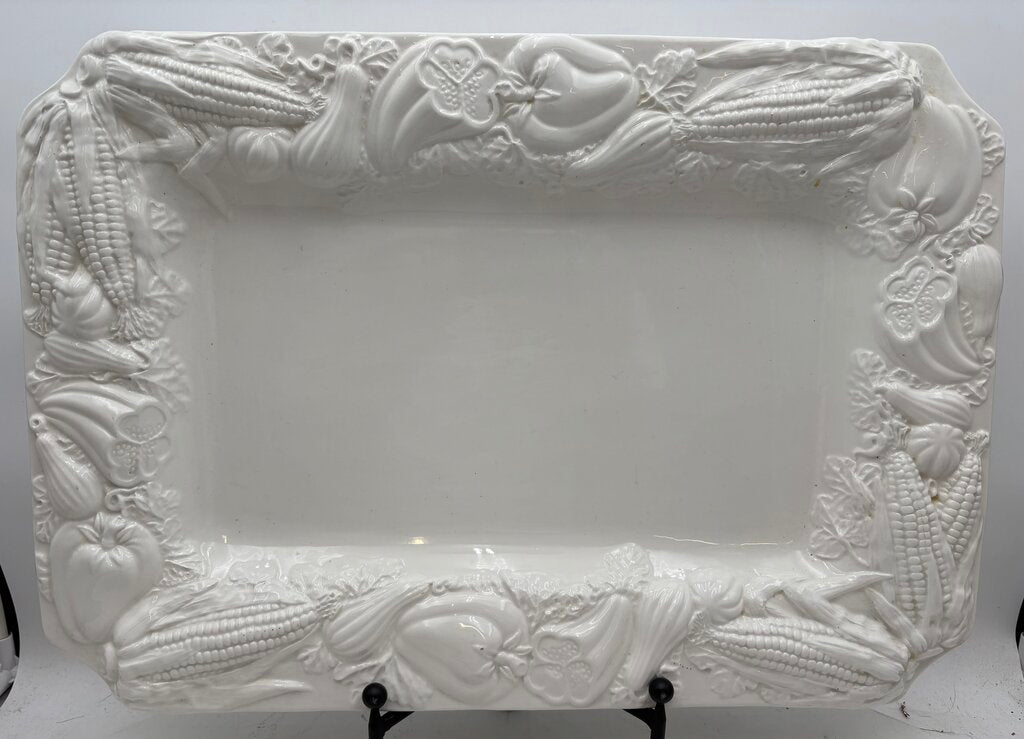 William Sonoma Italian White Porcelain Holiday Harvest Serving Platter 21"