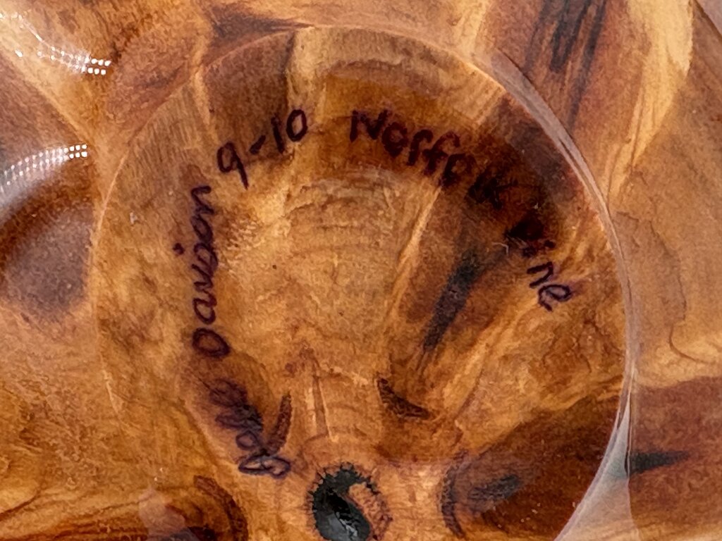 Jeff Davison Decorative Wood Turned Bowl Norfolk Pine Signed Bottom 9.3"