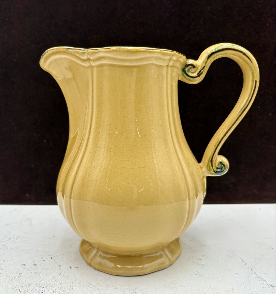 Vintage Casa Del Sol Ceramic Portugal Mustard Yellow & Brown Pitcher 8.25" (Chipped Base)