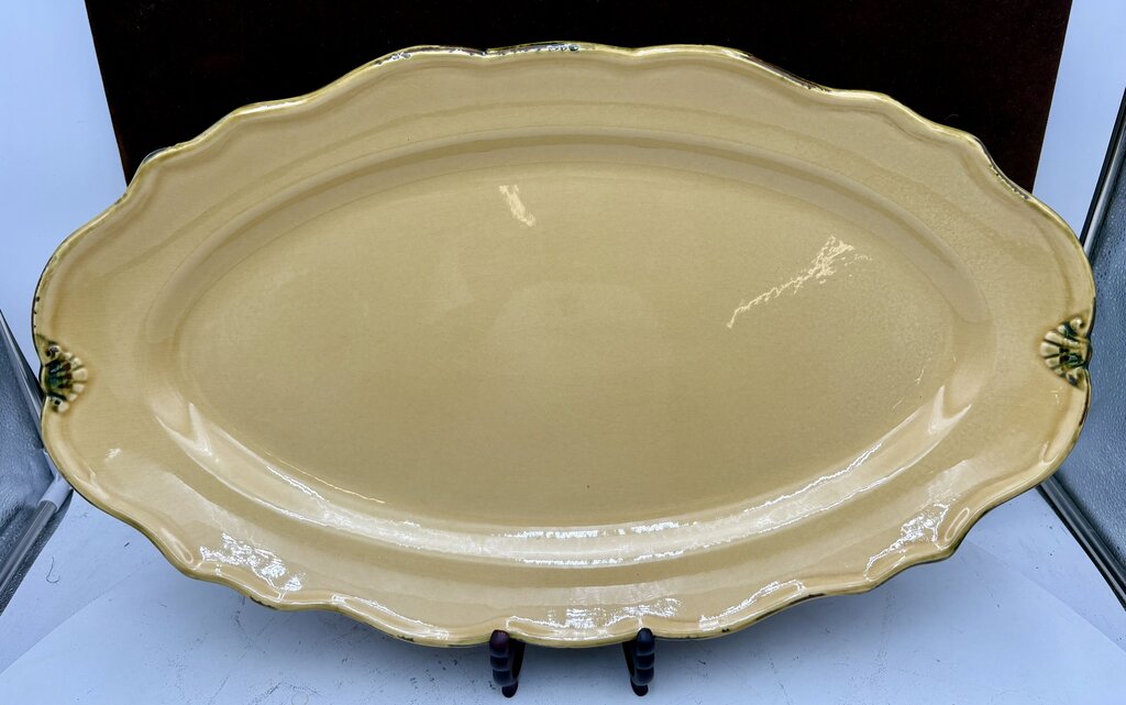 Vintage Casa Del Sol Ceramic Portugal Mustard Yellow & Brown Oval Serving Platter 22.25"