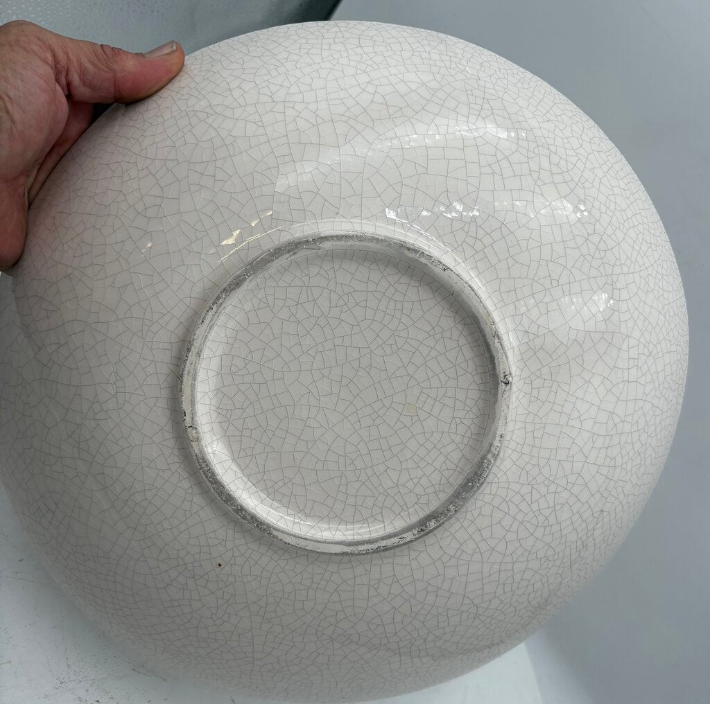Italian Style White Crackle Glaze Torchon Handled Decorative Bowl 14"