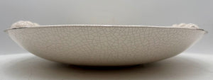 Italian Style White Crackle Glaze Torchon Handled Decorative Bowl 14"