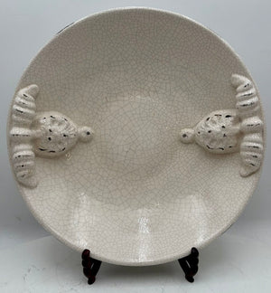 Italian Style White Crackle Glaze Torchon Handled Decorative Bowl 14"