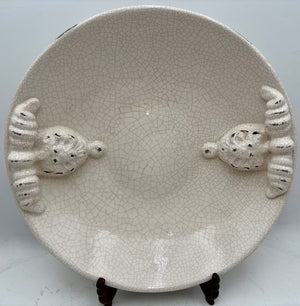 Italian Style White Crackle Glaze Torchon Handled Decorative Bowl 14"
