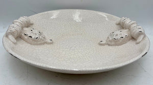 Italian Style White Crackle Glaze Torchon Handled Decorative Bowl 14"