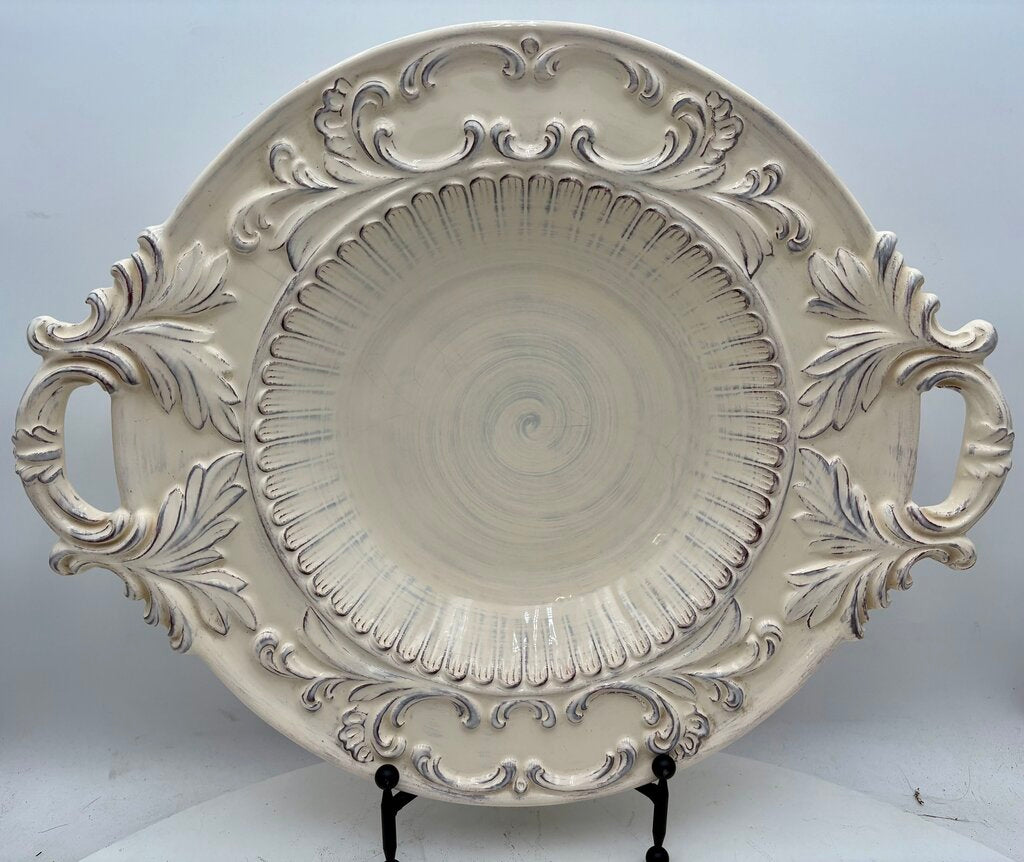 Intrada Italy White Melamine Glaze Handled Baroque Oval Center Piece Bowl 21"