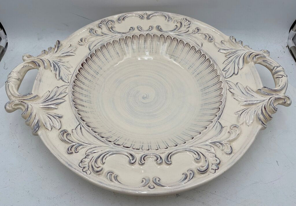 Intrada Italy White Melamine Glaze Handled Baroque Oval Center Piece Bowl 21"