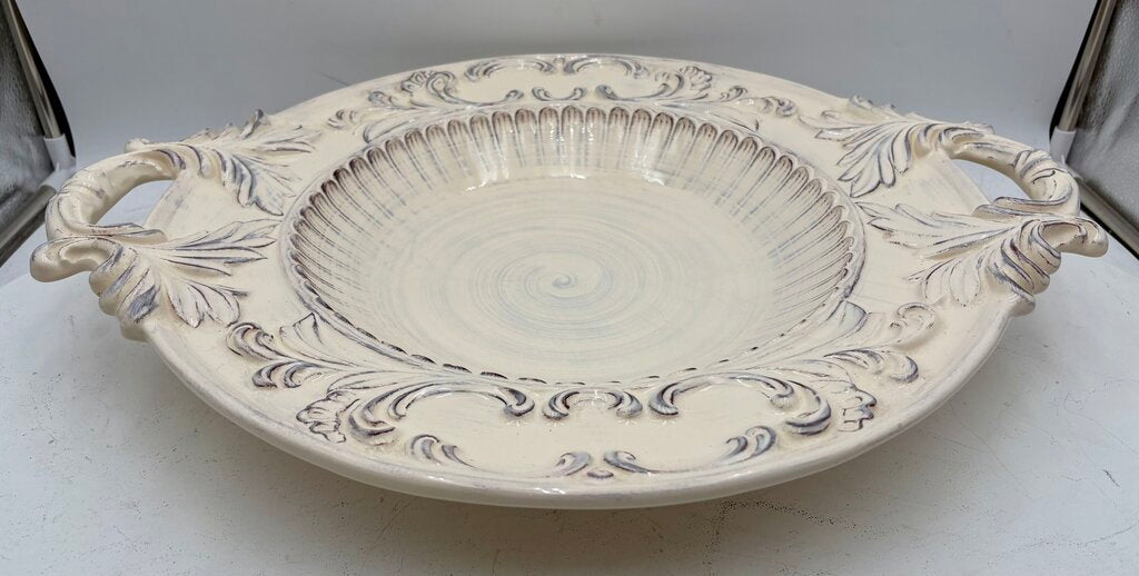 Intrada Italy White Melamine Glaze Handled Baroque Oval Center Piece Bowl 21"