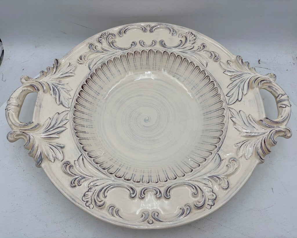 Intrada Italy White Melamine Glaze Handled Baroque Oval Center Piece Bowl 21"