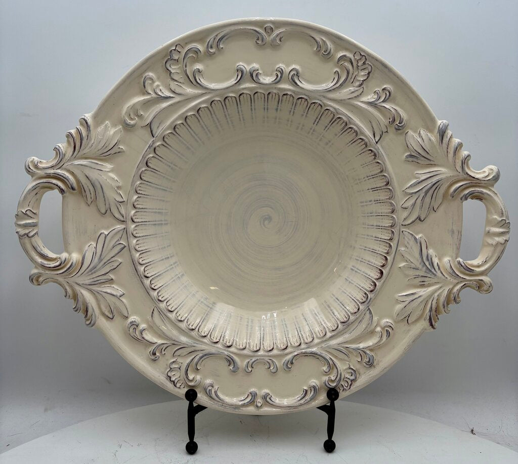 Intrada Italy White Melamine Glaze Handled Baroque Oval Center Piece Bowl 21"