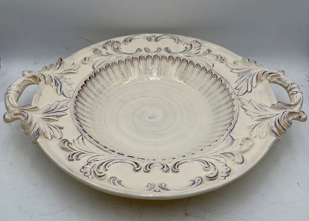 Intrada Italy White Melamine Glaze Handled Baroque Oval Center Piece Bowl 21"