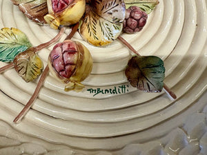 Italian La Luna Del Pozzo Studio Barbotine Majolica by Benedetti 1960's Hand Made Plate Set (3Pcs)