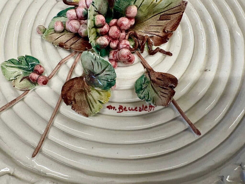 Italian La Luna Del Pozzo Studio Barbotine Majolica by Benedetti 1960's Hand Made Plate Set (3Pcs)