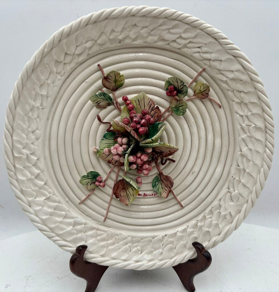 Italian La Luna Del Pozzo Studio Barbotine Majolica by Benedetti 1960's Hand Made Plate Set (3Pcs)