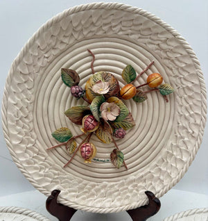 Italian La Luna Del Pozzo Studio Barbotine Majolica by Benedetti 1960's Hand Made Plate Set (3Pcs)