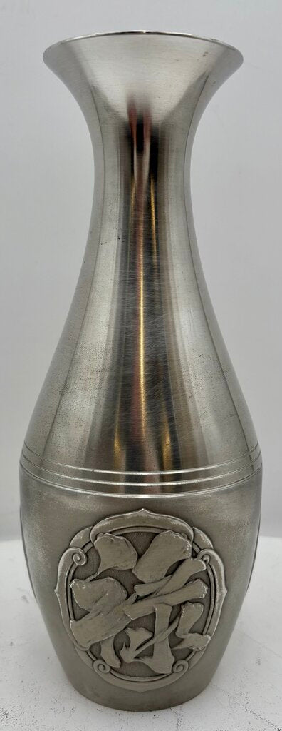 Selwin Pewter Japanese Motif Bud Vase 9.5"