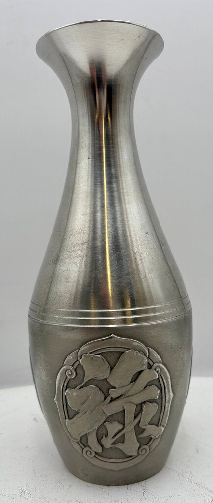 Selwin Pewter Japanese Motif Bud Vase 9.5"