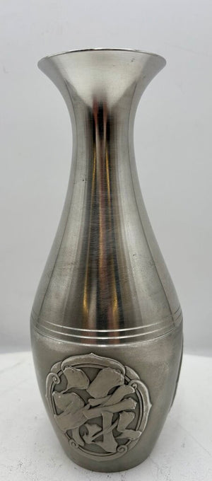 Selwin Pewter Japanese Motif Bud Vase 9.5"