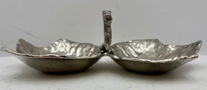 Italian Pewter Double Sided Grape Leaf Motif Handled Snack Dish