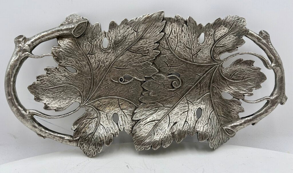 Italian Pewter Grape Leaf & Vine Motif Decorative Tray