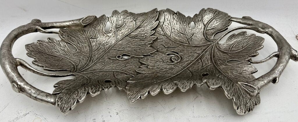 Italian Pewter Grape Leaf & Vine Motif Decorative Tray