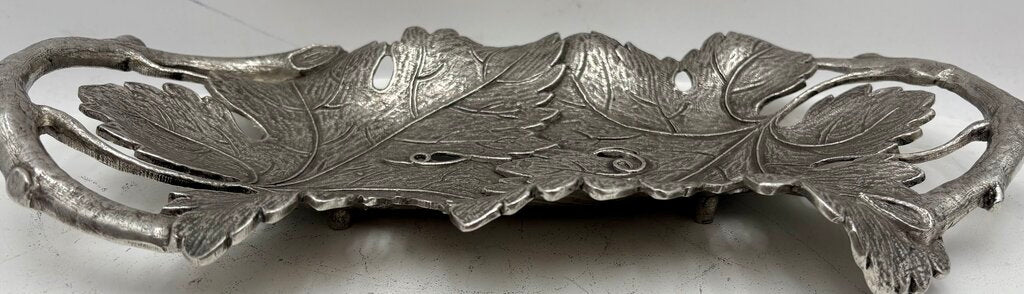 Italian Pewter Grape Leaf & Vine Motif Decorative Tray