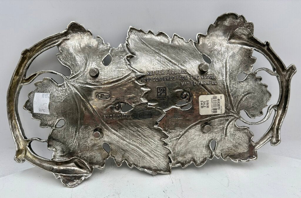 Italian Pewter Grape Leaf & Vine Motif Decorative Tray