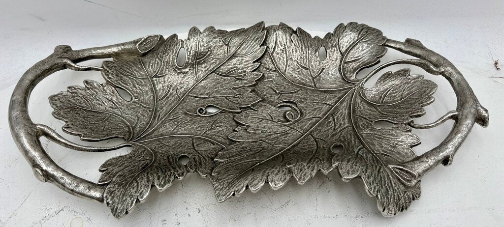 Italian Pewter Grape Leaf & Vine Motif Decorative Tray